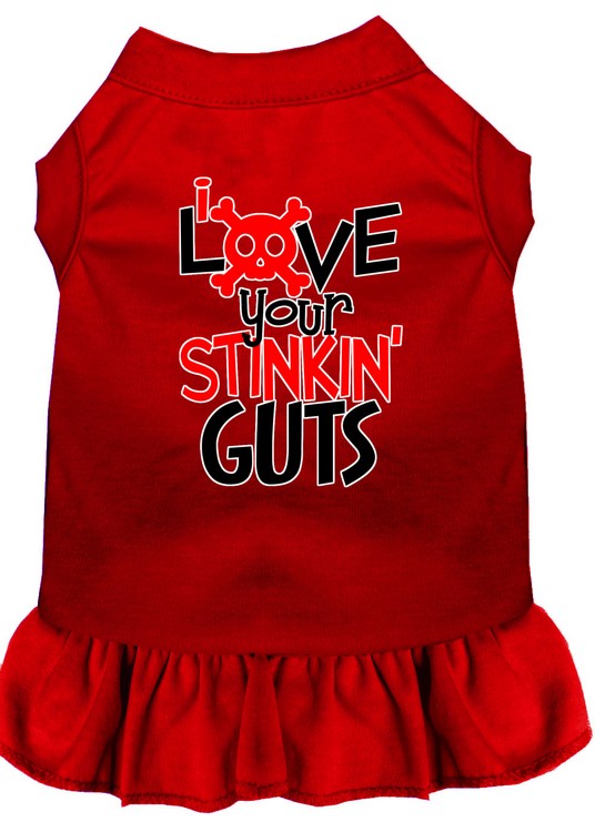 Love your Stinkin Guts Screen Print Dog Dress Red Sm